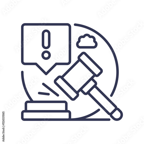 Gavel striking with exclamation mark symbolizing judicial authority and decision-making.