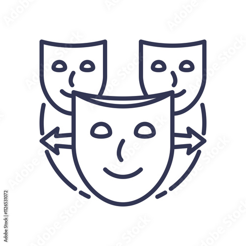 Three masks symbolize multiple identities and personas.