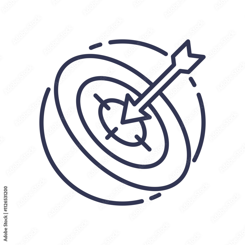 Arrow hitting bullseye symbolizes precision and accuracy. Arrow hitting bullseye symbolizes precision and accuracy.