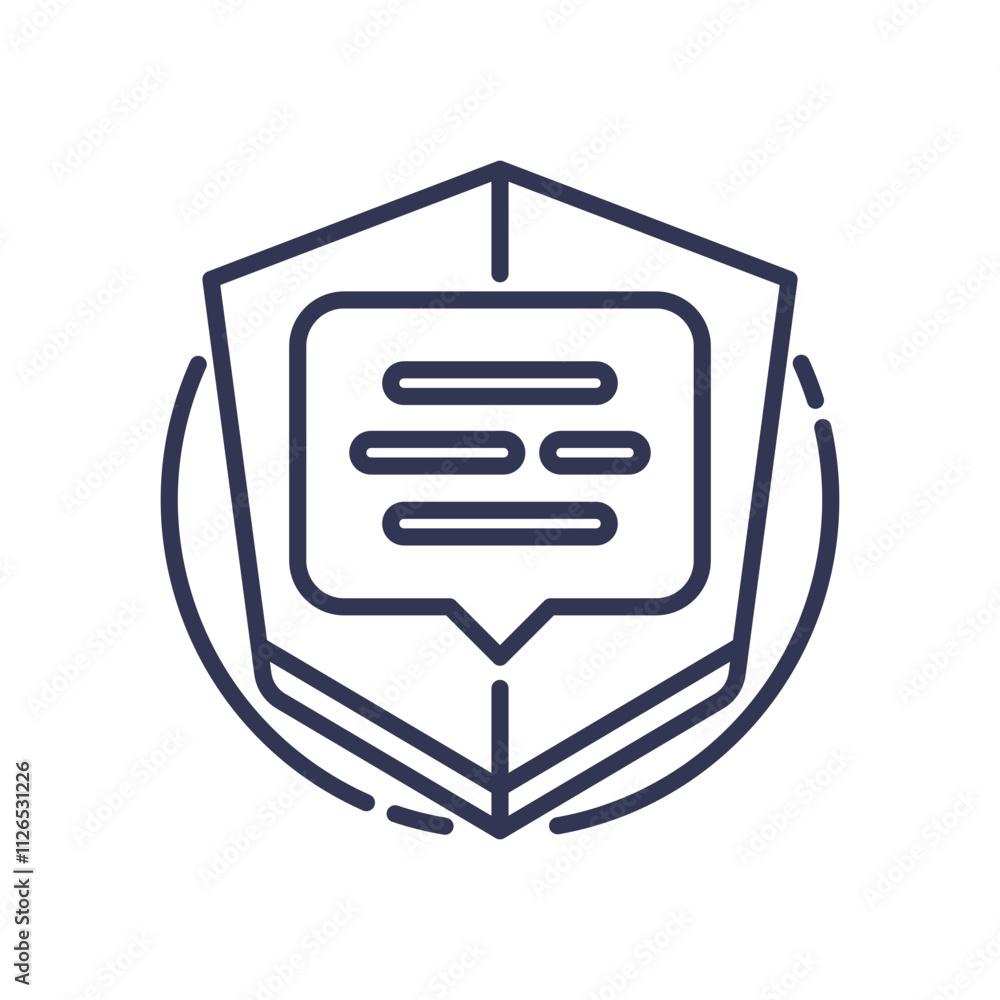 Shield with speech bubble symbolizes protection of speech rights. Shield with speech bubble symbolizes protection of speech rights.