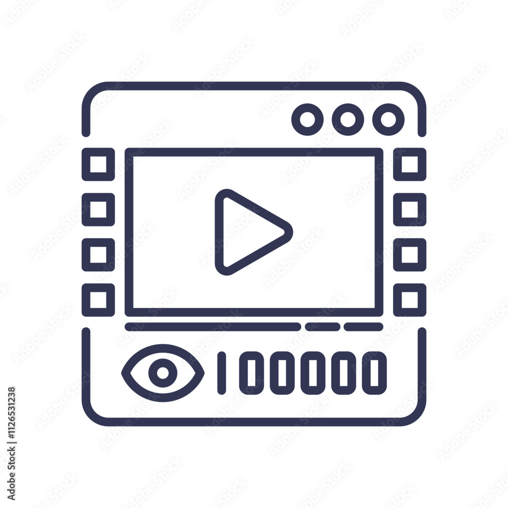 Video player interface with play button and view count, symbolizing video engagement. Video player interface with play button and view count, symbolizing video engagement.