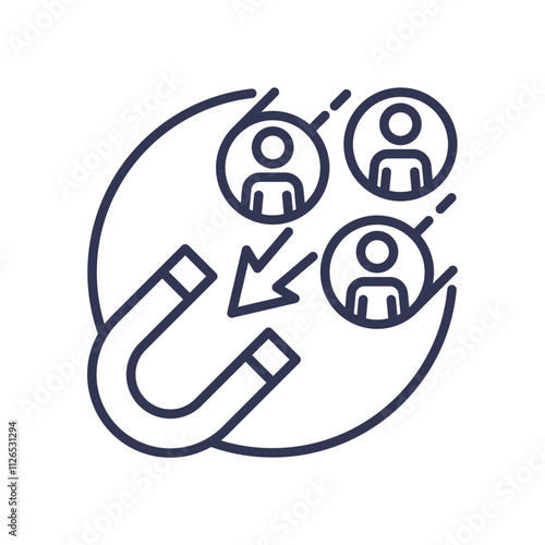 Magnet attracting people icons, symbolizing lead generation.