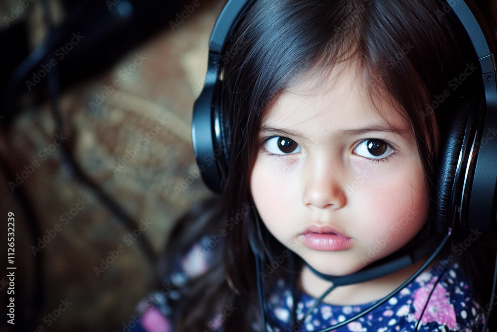 Young girl enjoying music with headphones at home Young girl enjoying music with headphones at home
