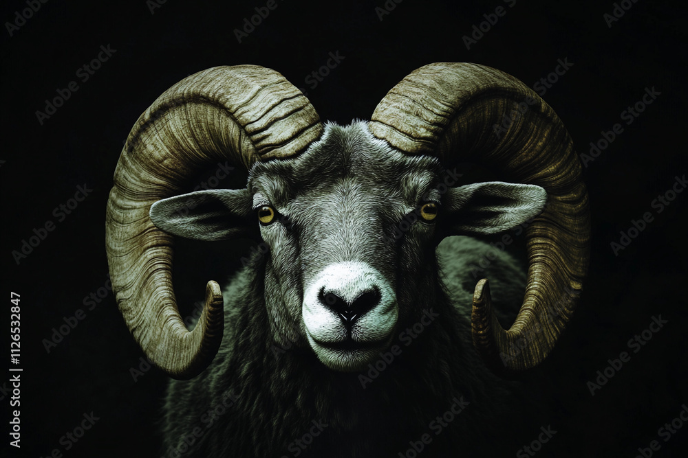 Majestic ram showcasing impressive curved horns Majestic ram showcasing impressive curved horns