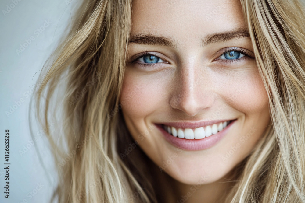 Smiling young woman with long blonde hair and blue eyes Smiling young woman with long blonde hair and blue eyes