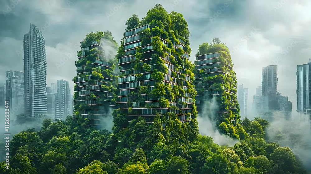 Green Buildings Rise Amidst Lush Forests Green Buildings Rise Amidst Lush Forests