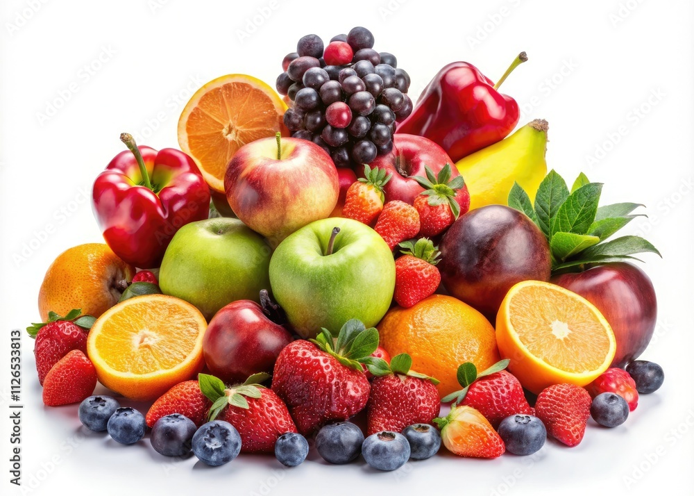 Vibrant Fruit Still Life Photography: Colorful Isolated Fruit Composition Set Vibrant Fruit Still Life Photography: Colorful Isolated Fruit Composition Set