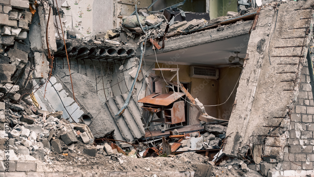 destroyed and burned houses in the city in Ukraine destroyed and burned houses in the city in Ukraine