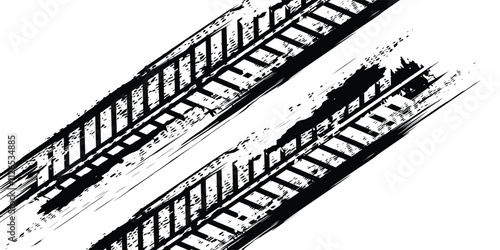 Car tire tread grunge element. Car and motorcycle tire pattern, wheel tire tracks. Black tire print. Vector illustration isolated on white background.