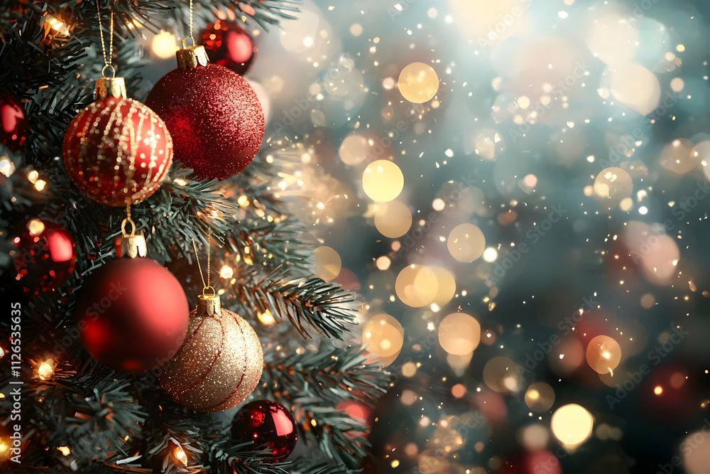Decorate Christmas Tree with Red and Gold Ornaments Decorate Christmas Tree with Red and Gold Ornaments
