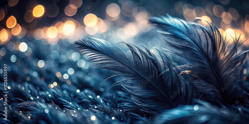 Fototapeta premium Dark Black Feather Wool Texture Background, Bokeh Effect, Abstract Pattern, Elegant Design, Soft Focus, Luxury Fabric