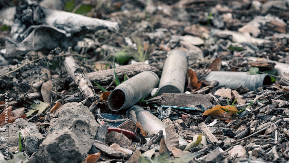 Fototapeta premium destroyed and burned houses in the city in Ukraine