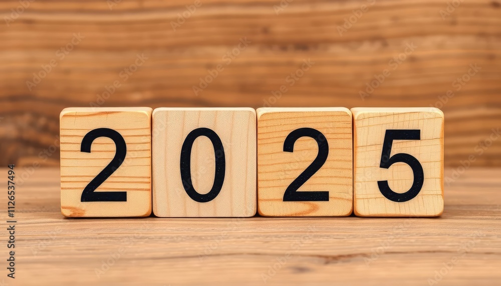 Wooden blocks displaying the year 2025 on a wooden surface. Wooden blocks displaying the year 2025 on a wooden surface.