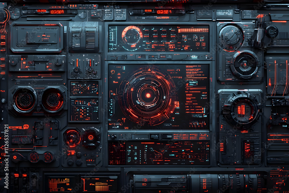 Futuristic Tech Interface: Red & Black Digital Dashboard Design Futuristic Tech Interface: Red & Black Digital Dashboard Design