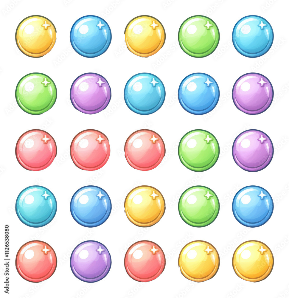 Colorful Shiny Glowing Balls Game UI Assets Pastel Rainbow Spheres Colorful Shiny Glowing Balls Game UI Assets Pastel Rainbow Spheres