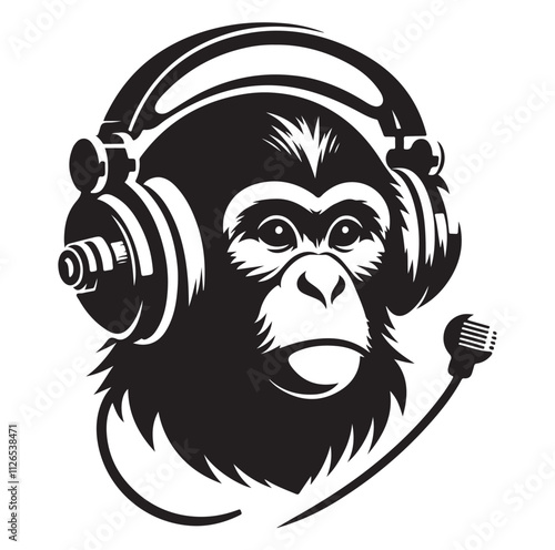 Monkey wearing headphone silhouette vector illustration