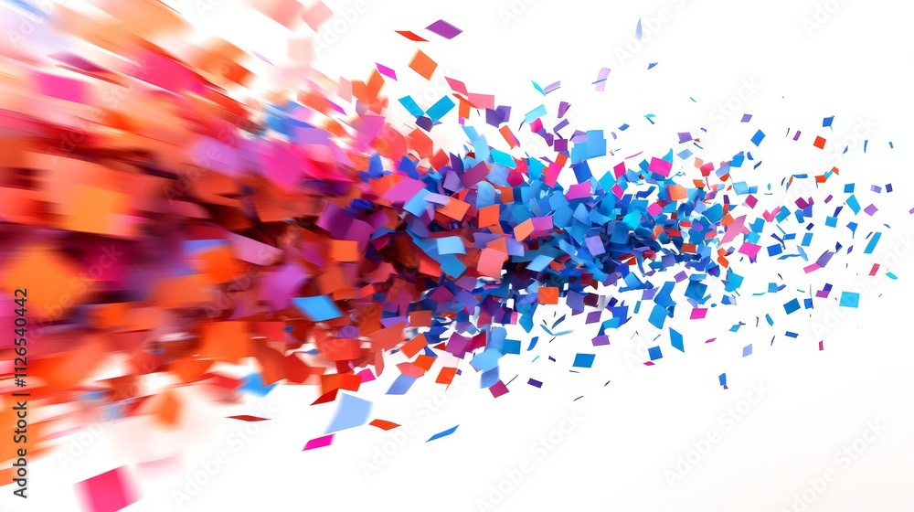 Fototapeta premium Colorful confetti falling on a white background, celebrating party events, festivals, and joyful moments, ideal for marketing, invitations, and celebrations.