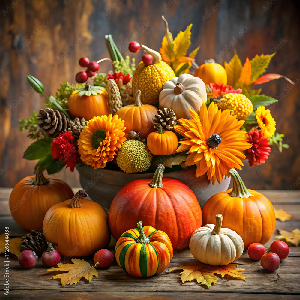 Seasonal arrangements featuring vibrant pumpkin and gourd displays Seasonal arrangements featuring vibrant pumpkin and gourd displays