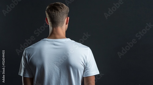 A Simple Back View of a Man in a White T-Shirt. A Minimalist Portrait Photography photo