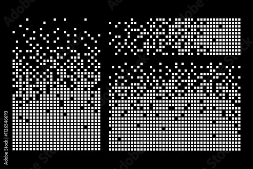 Pixel decay background. Scattered dotted pattern. Decay effect. Decay concept. Pixel mosaic texture set with simple square particles. Vector illustration.