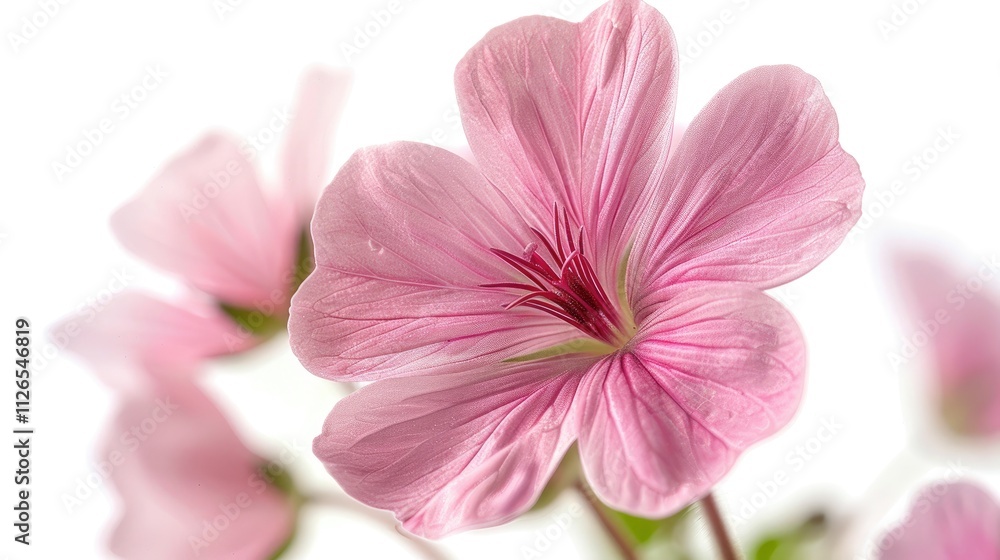 A delicate geranium flower, isolated on a white background A delicate geranium flower, isolated on a white background