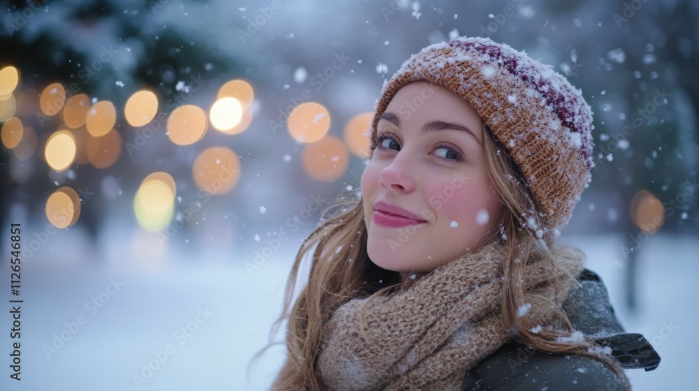 smiling woman enjoying a snowy winter day smiling woman enjoying a snowy winter day
