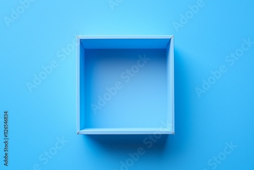 A square blue empty box is located in the center of an entirely plain blue background