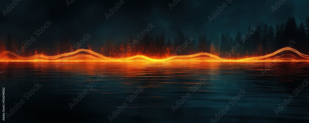 Dark lake with glowing neon lines Dark lake with glowing neon lines
