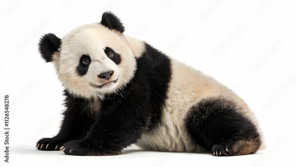 Playful Giant Panda Cub Relaxing in White Studio Setting Playful Giant Panda Cub Relaxing in White Studio Setting
