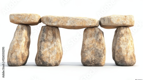 Stonehenge on white background, representing ancient history, cultural heritage, archaeology, and tourism landmarks.