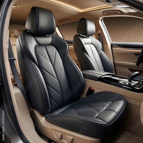 Luxury Car Interior with Black Leather Seats