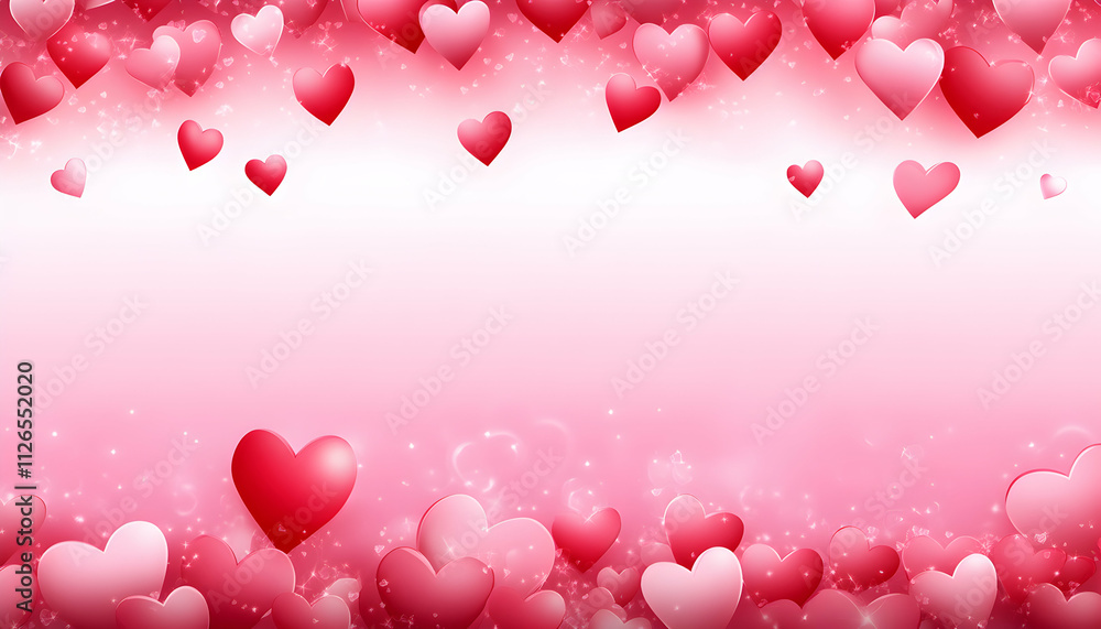 Romantic Valentine's Day background with many pink and red hearts, sparkling glitter, and copy space. Perfect for cards, banners, or social media. Romantic Valentine's Day background with many pink and red hearts, sparkling glitter, and copy space. Perfect for cards, banners, or social media.