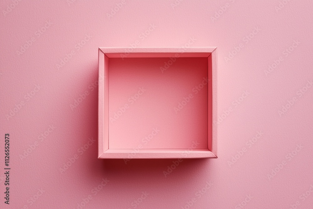 A square pink empty box is located in the center of an entirely plain pink background, A square pink empty box is located in the center of an entirely plain pink background,