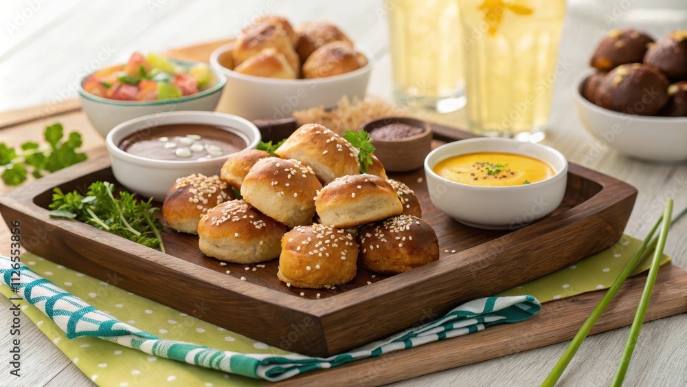 Playful Soft Pretzel Bites Platter with Dipping Sauces Playful Soft Pretzel Bites Platter with Dipping Sauces