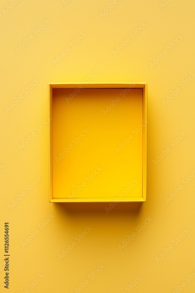 A square yellow empty box is located in the center of an entirely plain yellow background A square yellow empty box is located in the center of an entirely plain yellow background