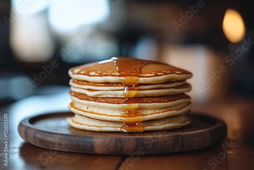 Wallpaper Mural A stack of freshly made pancakes with syrup dripping onto a rustic wooden plate  Torontodigital.ca