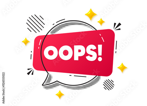 Oops speech bubble with halftone pattern shadow. Modern Oops red chat bubble graphic element. Banner with line chat speech bubble and Oops message red label. Vector illustration
