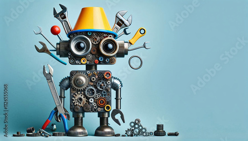 Whimsical Robot Made of Tools and Gears