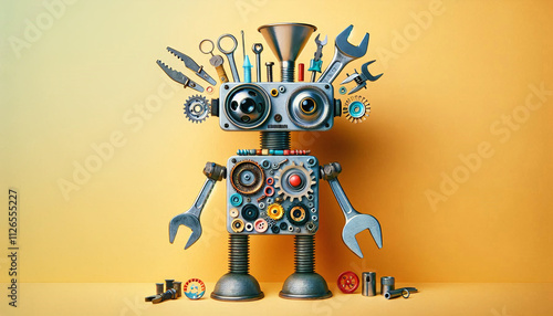 Whimsical Robot Made of Tools and Gears