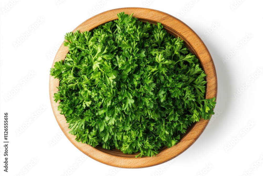 Freshly chopped parsley in a wooden bowl ready for culinary use in various dishes Freshly chopped parsley in a wooden bowl ready for culinary use in various dishes