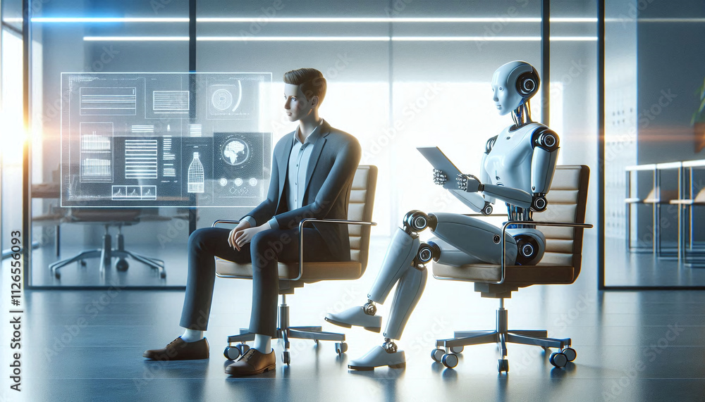 Futuristic Business Meeting with AI Robot Futuristic Business Meeting with AI Robot