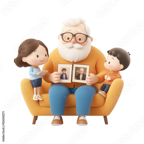 A grandfather enjoying quality time with his grandchildren, sharing family memories., isolated on a transparent background.