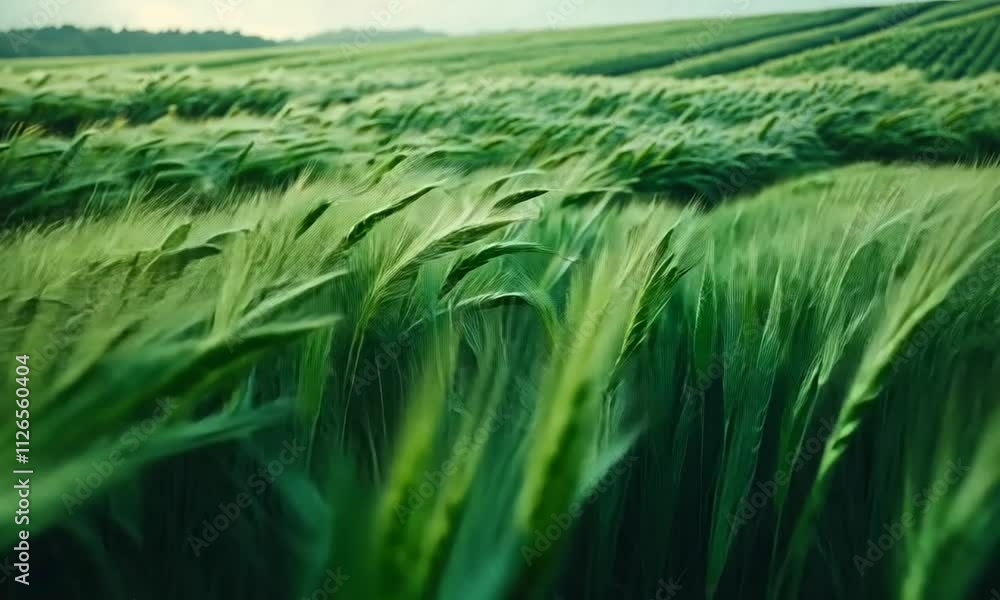 Verdant Barley Field Swaying Gently in a Summer Breeze Verdant Barley Field Swaying Gently in a Summer Breeze