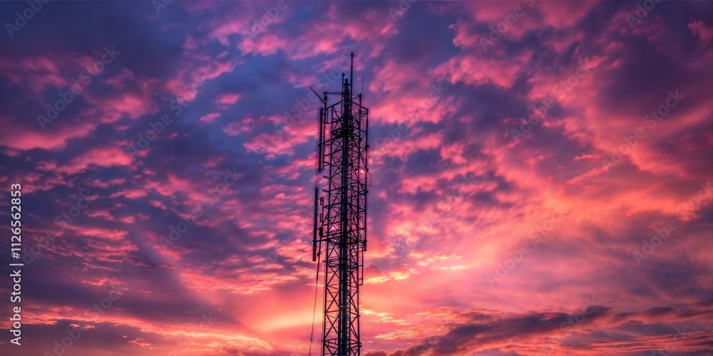 Telecommunication Tower With pink Sky Background. Telecommunication Tower With pink Sky Background.