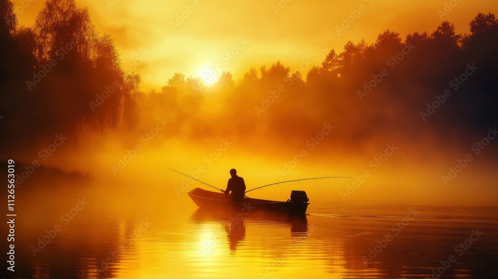 man boat lake fishing digital lonely scenery peaceful ambient amber early morning favorite inspiring amazing