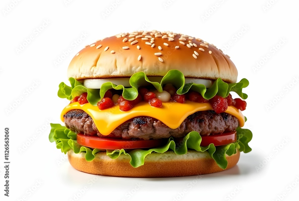Delicious juicy hamburger on white background. Delicious juicy hamburger on white background.