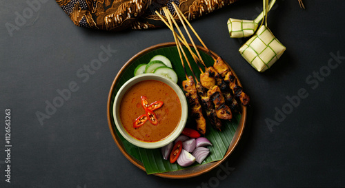 Photography satay malaysian food, Nasi Impit with kuah kacang photo