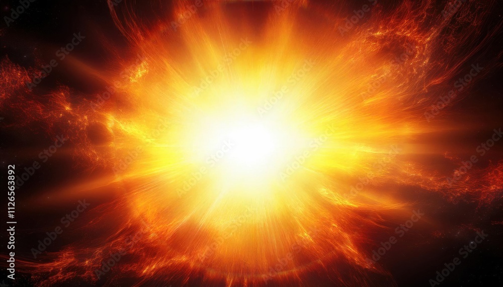 Obraz premium Explosion of fire with bright yellow and orange flames in a black background