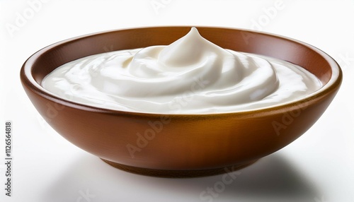 bowl of fresh greek yogurt or sour cream on isolate transparency background