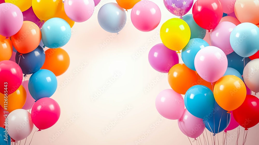 A vibrant collection of colorful balloons arranged in a celebratory arch, perfect for festive occasions A vibrant collection of colorful balloons arranged in a celebratory arch, perfect for festive occasions